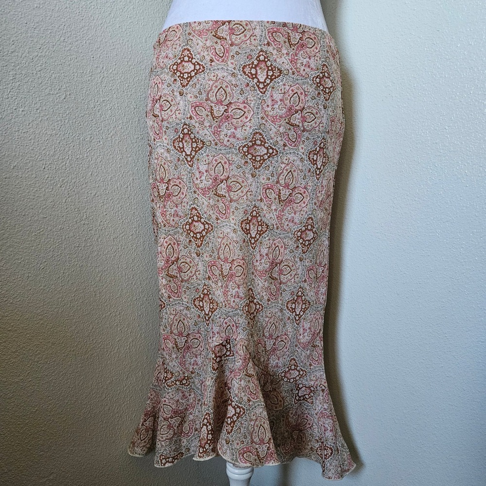 Heart & Soul Pink Paisley Mermaid Midi Skirt Ruffle Hem